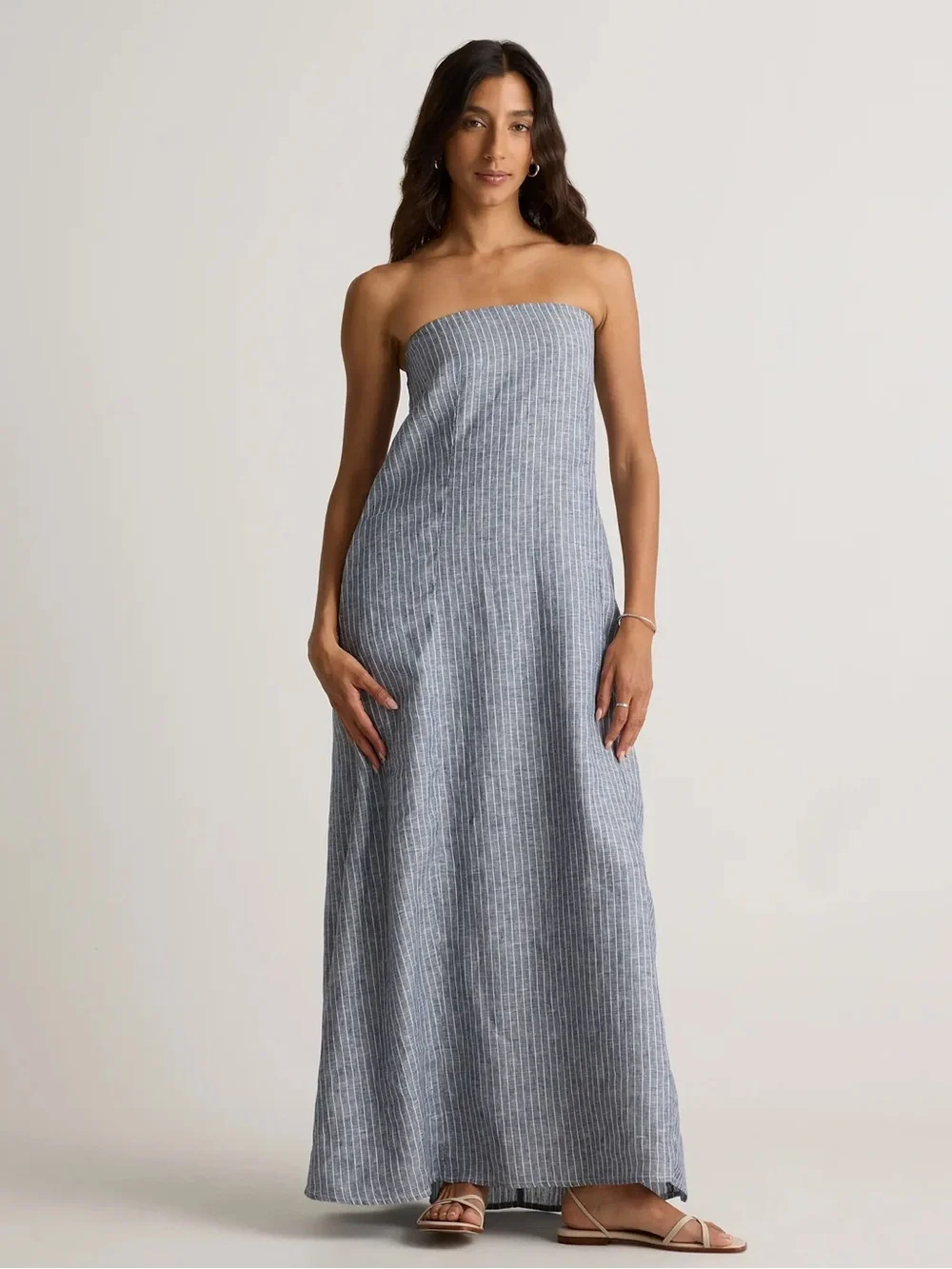100% European Linen Strapless Maxi Dress - Picture 1 of 11